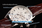 Tag Heuer Mikrograph Chrono Miyota OS10 Quartz Steel Case with Brown Leather Strap and White/Grey Dial