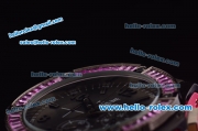Hublot Big Bang Diamond Bezel Chronograph Quartz PVD Case with Black Dial and Pink Rubber Strap