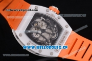 Richard Mille RM 055 Miyota 9015 Automatic Steel Case with Skeleton Dial Dot Markers White Ceramic Bezel and Orange Rubber Strap