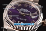 Rolex Datejust Asia 2813 Automatic Steel Case with Purple Dial and Roman Numeral Markers(BP)