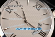 Patek Philippe Calatrava Swiss ETA 2824 Automatic Steel Case with White Dial Black Leather Strap and Stick/Roman Numeral Markers