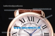 Cartier Rotonde De Tourbillon Asia 6497 Manual Winding Rose Gold Case with White Dial and Roman Numeral Markers Brown Leather Strap