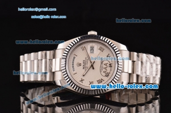 Rolex Day-Date II Automatic Movement White Dial with Silver Rome Numeral Marker and SS Strap