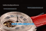 Cartier Cle de Cartier Flying Tourbillon Swiss Tourbillon Manual Steel Case with White Dial and Red Leather Strap (ZF)