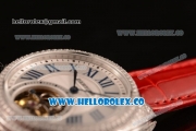 Cartier Cle de Cartier Flying Tourbillon Swiss Tourbillon Manual Steel Case with White Dial and Red Leather Strap (ZF)