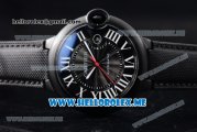 Cartier Ballon Bleu de Cartier Large Asia 2813 Automatic Carbon Case with Black Dial and Black Leather Strap Roman Numeral Markers