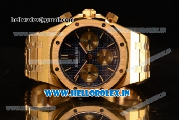 Audemars Piguet Royal Oak Chrono Swiss Valjoux 7750 Automatic Yellow Gold Case Blue Dial With Stick Markers Yellow Gold Bracelet