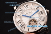 Cartier Rotonde De Tourbillon ST22 Automatic Steel Case with White Dial and Black Leather Strap