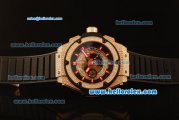 Hublot King Power Swiss Valjoux 7750 Automatic Rose Gold Case with Diamond Bezel and Skeleton Dial-Red Markers