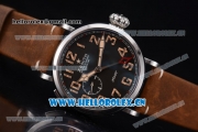 Zenith Pilot Type 20 GMT Asia ST25 Automatic Steel Case with Black Dial Arabic Numeral Markers and Brown Leather Strap