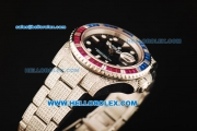 Rolex GMT-Master II Swiss ETA 2836 Automatic Movement Black Dial with Diamond Bezel and Diamond Strap