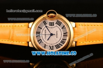 Cartier Ballon Bleu De Medium Asia 4813 Automatic Yellow Gold Case with Silver Dial and Black Leather Strap - Roman Numeral Markers (GF)