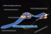 Hublot Big Bang Tutti Japanese Miyota Quartz Rose Gold Case with Blue Dial Stick Markers and Blue Rubber Strap