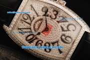 Franck Muller Casablanca Swiss Quartz Movement Diamond Dial with Arabic Numeral Markers and Black Leather Strap