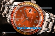 Rolex Datejust Pearlmaster Asia 2813 Automatic Full Steel with Orange Dial and Diamonds Markers - Rainbow Diamoand Bezel (BP)