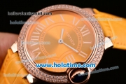 Cartier Ballon Bleu Swiss Quartz Rose Gold Case with Yellow Leather Strap Diamond Bezel and Yellow Dial