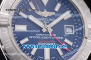 Breitling Avenger II GMT Swiss ETA 2824 Automatic Steel Case with Blue Dial Stick Markers and Blue Leather Strap