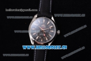 Omega Seamaster Aqua Terra 150 M GMT Clone Omega 8605 Automatic Steel Case with Black Dial Stick Markers and Black Leather Strap (EF)