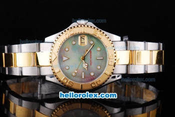 Rolex Yacht-Master Oyster Perpetual Chronometer Automatic Two Tone ETA Case with Green Shell Dial,Gold Bezel and White Round Bearl Marking-Small Calendar