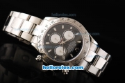 Rolex Daytona Oyster Perpetual Swiss Valjoux 7750 Automatic Movement Full Steel with Black Dial and White Subdials - Stick Markers