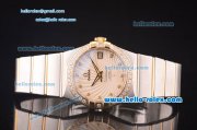 Omega Constellation Co-Axial Asia 2813 Automatic Two Tone Case with White Sunlight Linear Dial and Diamond Bezel/Markers