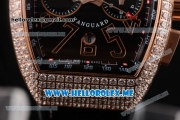 Franck Muller Vanguard Miyota OS20 Quartz Rose Gold Case with Black Dial Black Leather Strap and Diamonds Bezel