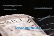 Cartier Tank MC Miyota 8245 Automatic Steel Case with Black Leather Strap White Dial and Diamond Bezel