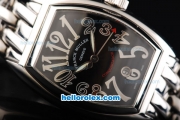 Franck Muller Conquistador Swiss ETA 2824 Automatic Movement Full Steel with Black Dial and Silver Numeral Markers