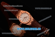 Audemars Piguet Royal Oak 39MM Miyota 9015 Automatic Rose Gold Case with White Dial Brown Leather Strap and Stick Markers (BP)