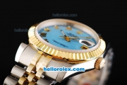 Rolex Datejust Swiss ETA 2836 Automatic Movement Two Tone with Gold Bezel-Blue Dial and Gold Roman Markers-18K Gold Never Fade