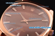 Rolex Cellini Danaos Swiss Quartz Rose Gold Case with Brown Leather Strap Brown Dial Stick Markers