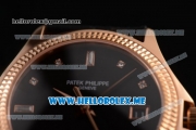 Patek Philippe Calatrava Miyota 9015 Automatic Rose Gold Case with Black Dial and Diamonds Markers Black Leather Strap