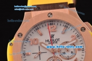 Hublot Big Bang Chronograph Miyota Quartz Movement Gold Case with White Dial and Rose Gold Arabic Numerals - Yellow Rubber Strap