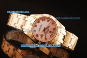 Rolex Day-Date Swiss ETA 2836 Automatic Rose Gold Case with Diamond Bezel and Pink Dial-Rose Gold Strap