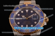 Rolex Submariner Miyota 9015 Automatic Yellow Gold/Steel Case with Blue Dial and White Dot Markers (BP)