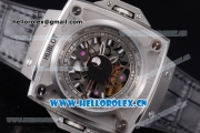 Hublot Masterpiece MP 08 Antikythera Sunmoon Asia 2813 Automatic Steel Case Skeleton Dial Grey Leather Strap and Stick Markers