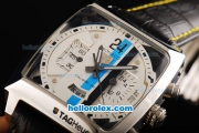 Tag Heuer Monaco Calibre 36 Chronograp Miyota Quartz Movement Steel Case with White Dial and Black Leather Strap