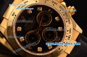 Rolex Daytona Swiss Valjoux 7750-DD Automatic Gold Case with Black Dial and Diamond Markers