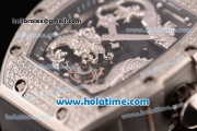 Richard Mille Tourbillon RM 057 Dragon Swiss ETA 2824 Automatic Steel&Diamonds Case with Black Rubber Strap and Silver Dragon Dial - 1:1 Original