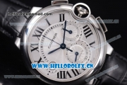 Cartier Ballon Bleu Chrono Swiss Valjoux 7750 Automatic Steel Case with White Dial Roman Numeral Markers and Black Leather Strap (KW)