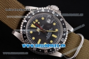 Rolex GMT-Master Asia 2813 Automatic Steel Case with Black Dial Dot Markers and Army Green Nylon Strap