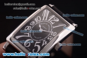 Franck Muller Quartz Steel Case with Black Dial and Numeral Markers-Black Leather Strap