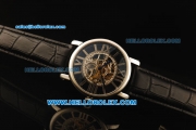 Cartier Rotonde De Cartier Skeleton Automatic Movement Steel Case with Black Leather Strap