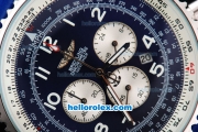 Breitling Navitimer Chronograph Quartz Movement Silver Case with Blue Dial and Blue Leather Strap-Number Markers