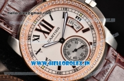 Cartier Calibre De Swiss ETA 2824 Automatic Steel Case with Diamonds Bezel and White Dial