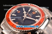 Omega Planet Ocean Clone Omega 8500 Automatic Steel Case/Bracelet with Black Dial Orange Bezel and White Stick Markers (EF)