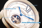 Cartier Calibre Swiss Tourbillon Manual Winding Movement Steel Case with White Dial and Black Leather Strap