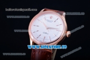 Rolex Cellini Time Asia 2813 Automatic Rose Gold Case with White Dial Brown Leather Strap and Stick Markers