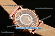 Cartier Rotonde De Swiss Quartz Rose Gold Case with Diamonds Bezel Skeleton Dial and Pink Leather Strap