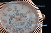 Rolex Sky-Dweller Asia 2813 Automatic Rose Gold Case with Black Leather Strap and White Dial Roman Markers